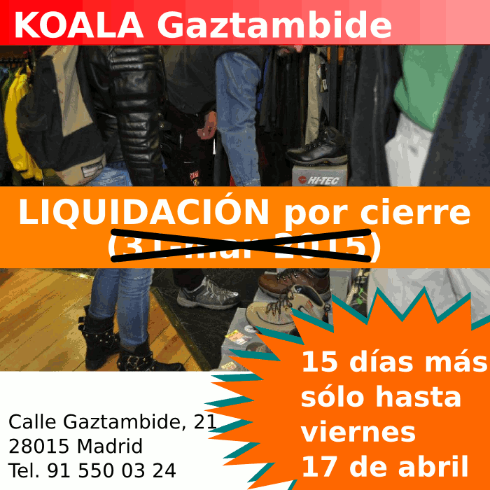 Liquidación por cierre de KOALA Gaztambide, hasta el 17-abr-2015